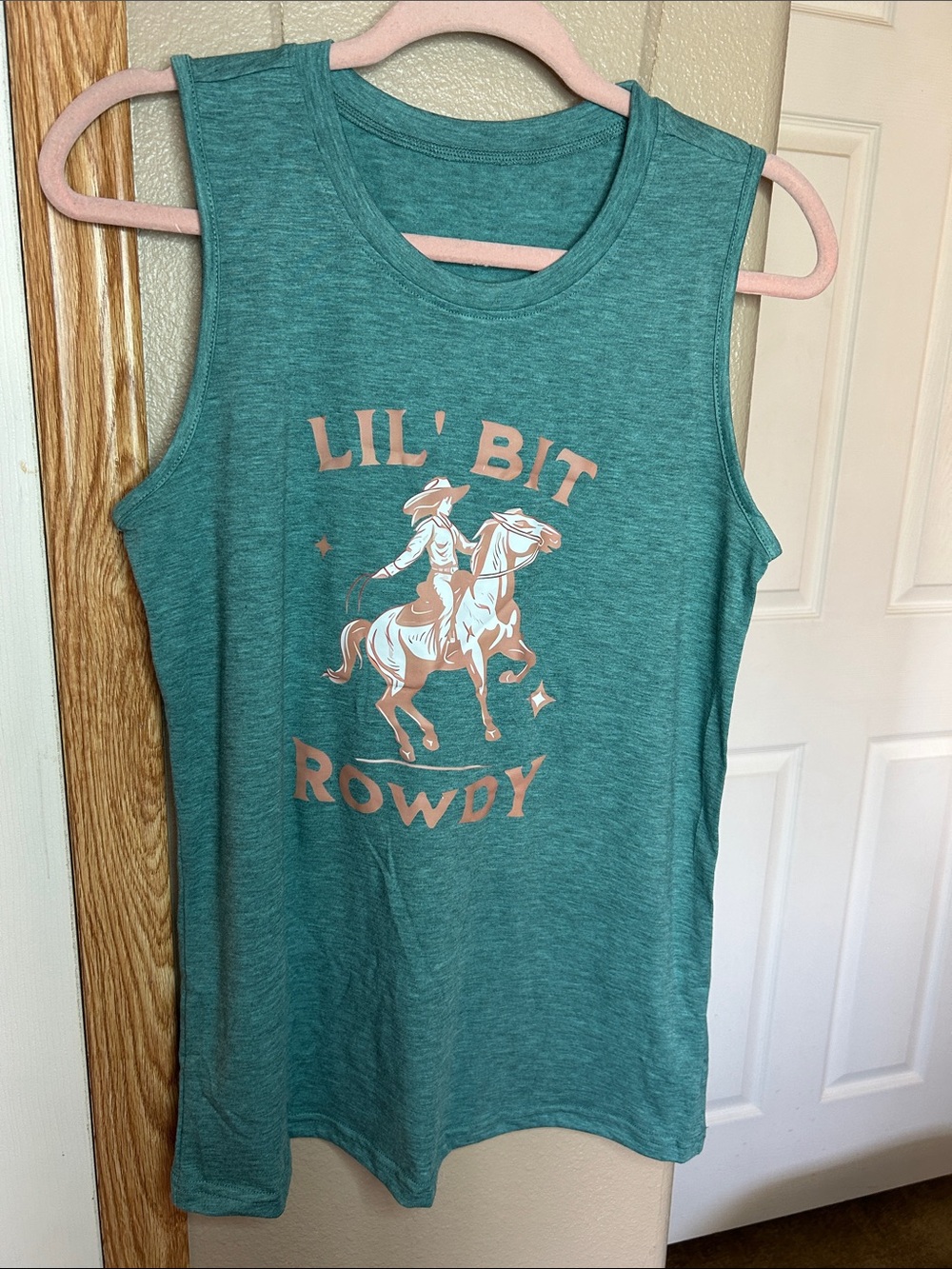 WESTERN Heathered Teal Lil' Bit Rowdy Graphic Tank Top - Picture 3 of 5